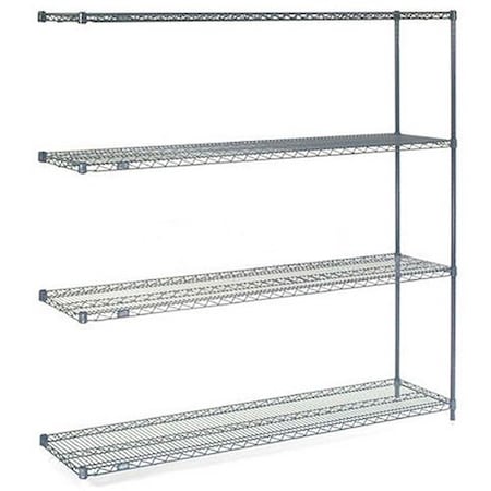 Nexel 4 Shelf, Nexelon Blue Wire Shelving Unit, Add On, 72inW x 21inD x 74inH B969762